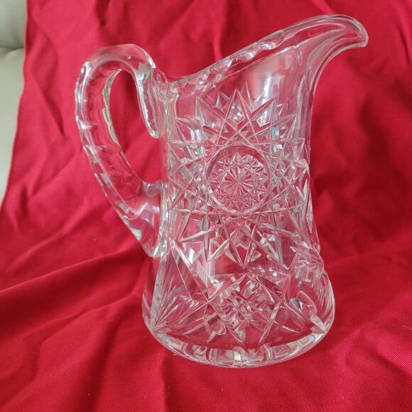 Vintage Lead Crystal Cut Glass Pitcher Stunning Brilliant Star Flower Pattern - Picture 2 of 12